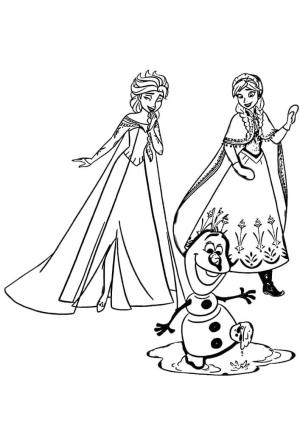 Olaf boyama sayfası,  coloring page, Olaf ile eğlenceli Elsa ve Anna, 