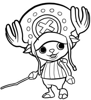 One Piece boyama sayfası,  coloring page, Chopper bir çubukla, 