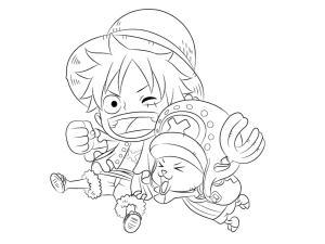 One Piece boyama sayfası,  coloring page, Chibi Chopper ve Chibi Luffy, 