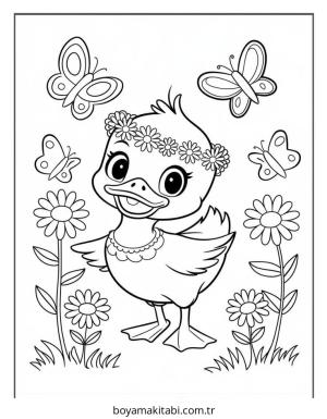 Ördek boyama sayfası – sevimli karakter, sanatsal çalışma
