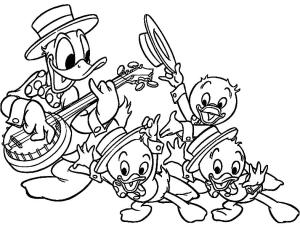 Ördek boyama sayfası,  coloring page, Donald ördek Banjo Oynuyor, 