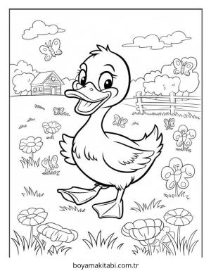 Ördek boyama sayfası – eğlenceli etkinlik, el becerilerini geliştirir