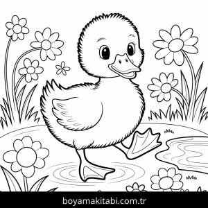 Ördek boyama sayfası – PDF indir, sevimli karakter