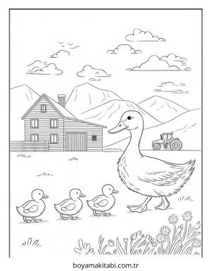 Ördek boyama sayfası – PDF indir, sevimli karakter