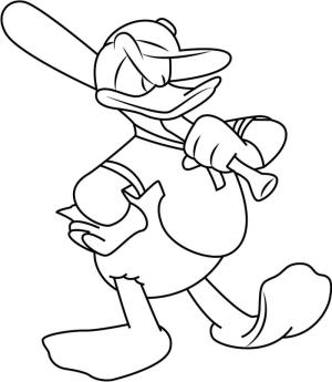 Ördek boyama sayfası,  coloring page, Donald ördek beyzbol oynuyor, 