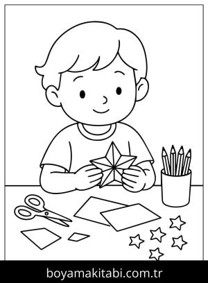 Origami boyama sayfası,  coloring page, , Kid Making The Origami