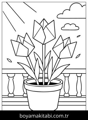 Origami boyama sayfası,  coloring page, , Origami Flower