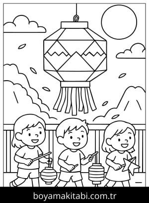Origami boyama sayfası,  coloring page, , Origami Lantern