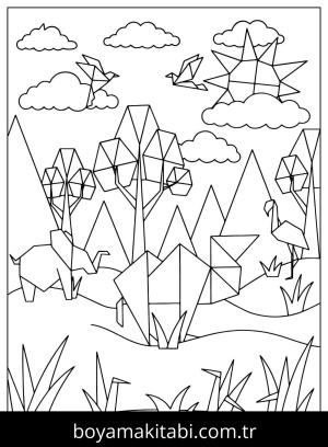 Origami boyama sayfası,  coloring page, , Origami Coloring Page