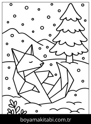 Origami boyama sayfası,  coloring page, , Origami Cute Fox