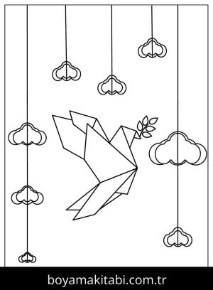 Origami boyama sayfası,  coloring page, , Origami Cute Bird