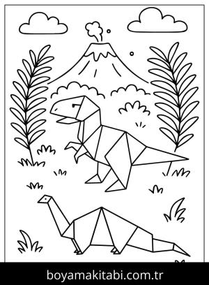 Origami boyama sayfası,  coloring page, , Origami Dinosaur