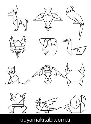 Origami boyama sayfası,  coloring page, , Funny Origami