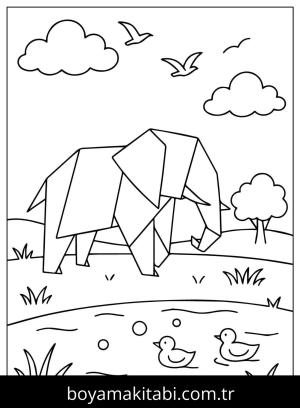 Origami boyama sayfası,  coloring page, , Origami Elephant