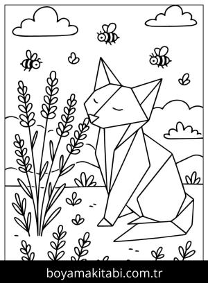 Origami boyama sayfası,  coloring page, , Cute Fox In Origami