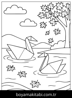 Origami boyama sayfası,  coloring page, , Origami Swan