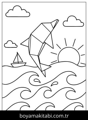 Origami boyama sayfası,  coloring page, , Origami Dolphin