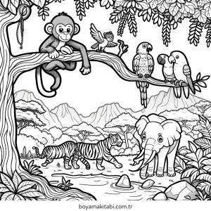 Orman Hayvanları boyama sayfası – basit çizim, kolay boyama