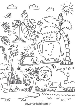 Orman Hayvanları boyama sayfası – çocuklar için, çizgi film temalı