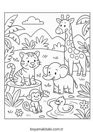 Orman Hayvanları boyama sayfası – çizgi film temalı, basit çizim