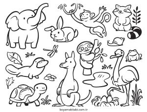 Orman Hayvanları boyama sayfası – renkli çizimler, okul öncesi