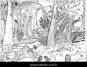 Orman boyama sayfası – çocuklar için, çizgi film temalı