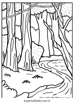 Orman boyama sayfası – renkli çizimler, okul öncesi
