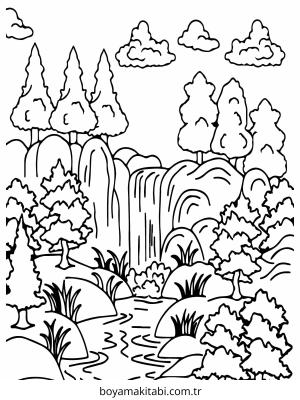 Orman boyama sayfası – çocuklar için, çizgi film temalı