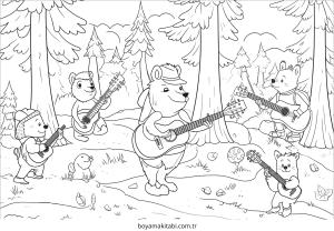Orman boyama sayfası – okul öncesi, evde etkinlik