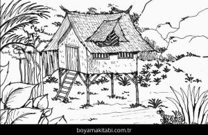 Orman boyama sayfası – çizgi film temalı, basit çizim