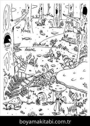 Orman boyama sayfası – yaratıcılık, eğlenceli etkinlik