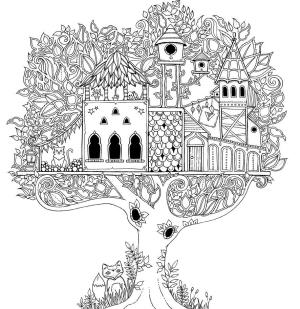 Orman boyama sayfası,  coloring page, Ağaç ev, 