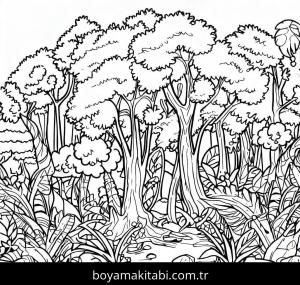 Orman boyama sayfası – sanatsal çalışma, çocuklar için