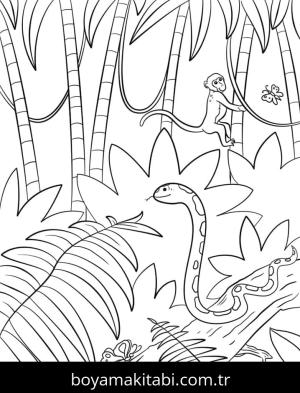 Orman boyama sayfası – çocuk aktivitesi, PDF indir