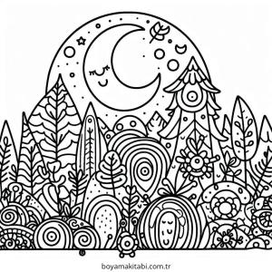 Orman boyama sayfası – çizgi film temalı, basit çizim