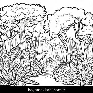 Orman boyama sayfası – boyama etkinliği, çocuk aktivitesi