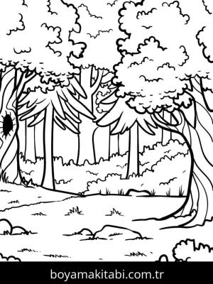 Orman boyama sayfası – kolay boyama, eğitici aktivite