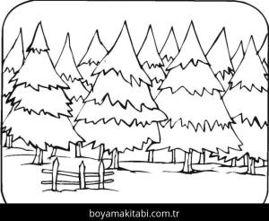 Orman boyama sayfası – renkli çizimler, okul öncesi