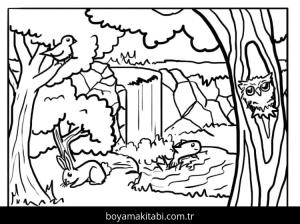 Orman boyama sayfası – eğlenceli etkinlik, el becerilerini geliştirir