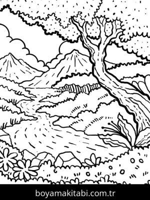 Orman boyama sayfası – PDF indir, sevimli karakter