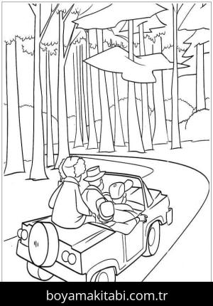 Orman boyama sayfası – basit çizim, kolay boyama