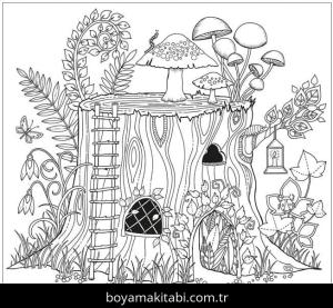Orman boyama sayfası – sevimli karakter, sanatsal çalışma