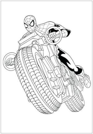 Örümcek Adam boyama sayfası, Spiderman coloring page, Orumcek adam motosiklete biniyor, 