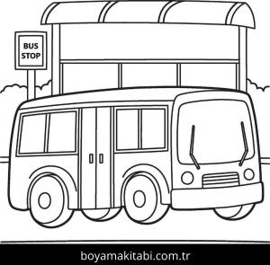 Otobüs boyama sayfası – sevimli karakter, sanatsal çalışma