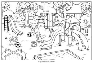 Oyun Parkı boyama sayfası – basit çizim, kolay boyama