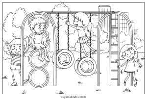 Oyun Parkı boyama sayfası – kolay boyama, eğitici aktivite