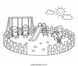 Oyun Parkı boyama sayfası – çocuk aktivitesi, PDF indir