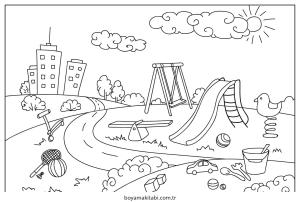 Oyun Parkı boyama sayfası – el becerilerini geliştirir, boyama çalışması