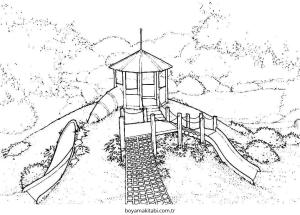 Oyun Parkı boyama sayfası – boyama çalışması, yaratıcılığı geliştirir