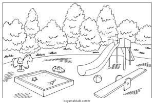 Oyun Parkı boyama sayfası – çizgi film temalı, basit çizim